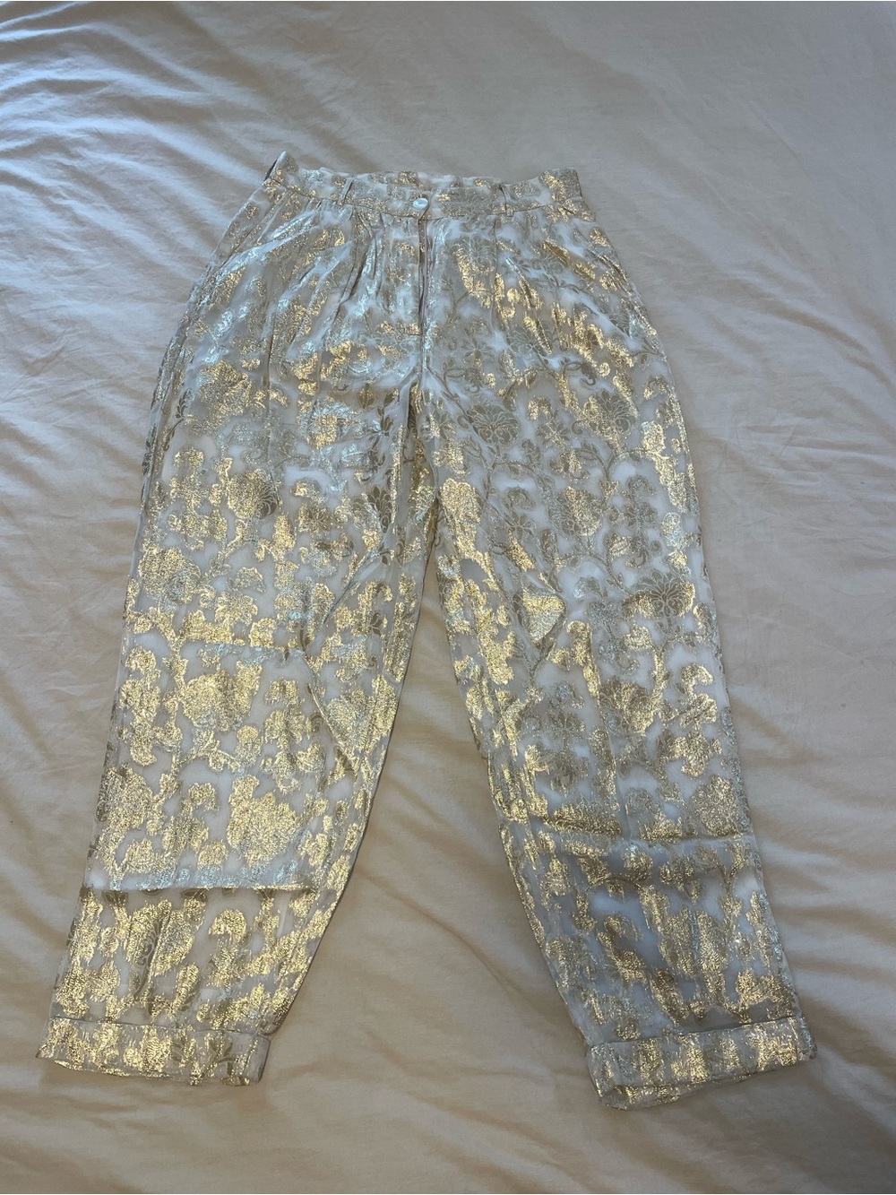 Mes Demoiselles Gold Brocade Cropped Trousers